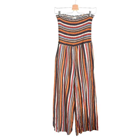 Altar'd State Pants - Altar'd State Linen Blend Jumpsuit Wide Leg Striped Smocked M